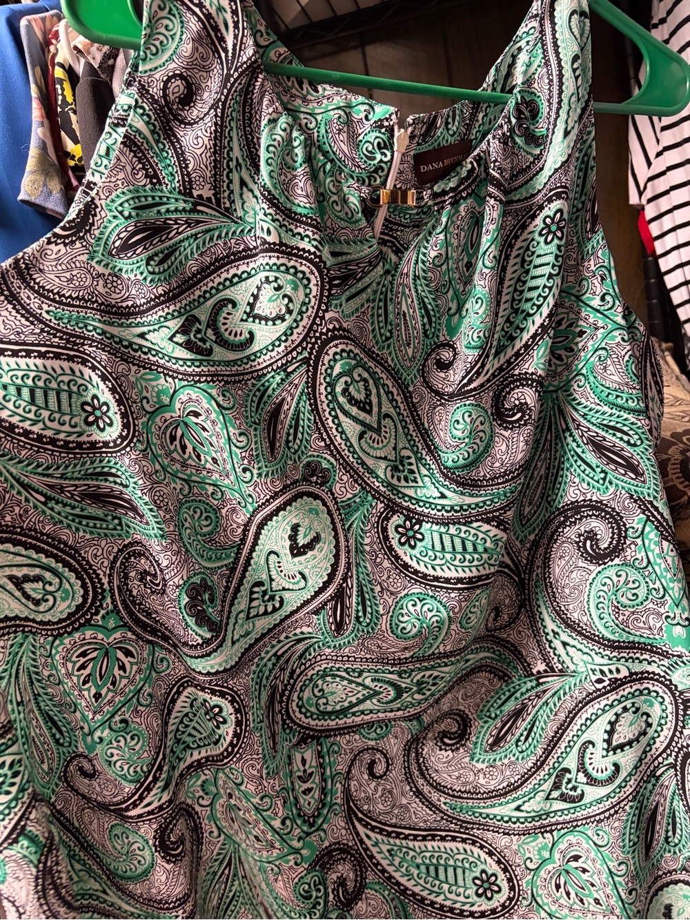 Dana Buchman Teal and Black Paisley Sleeveless Top with Gold Accent
